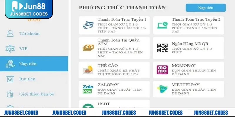 Thao tác nạp tiền đơn giản và siêu nhanh chóng